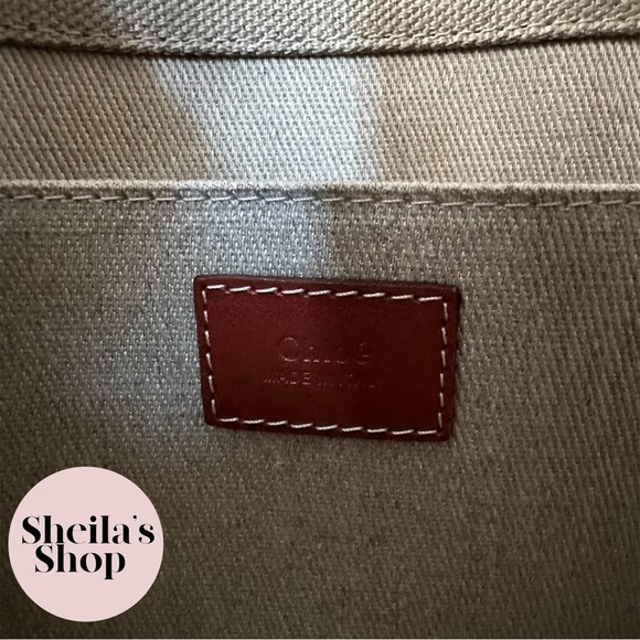 NWT Chloe Woody Medium Tote Bag Leather-Trimmed Canvas White & Brown - Picture 10 of 10